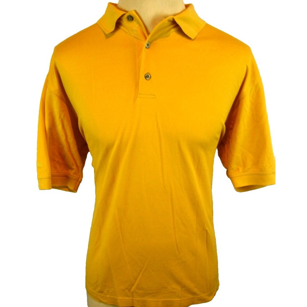 Mens PING Gold SS Cotton Golf Polo Rugby Casual Shirt sz M